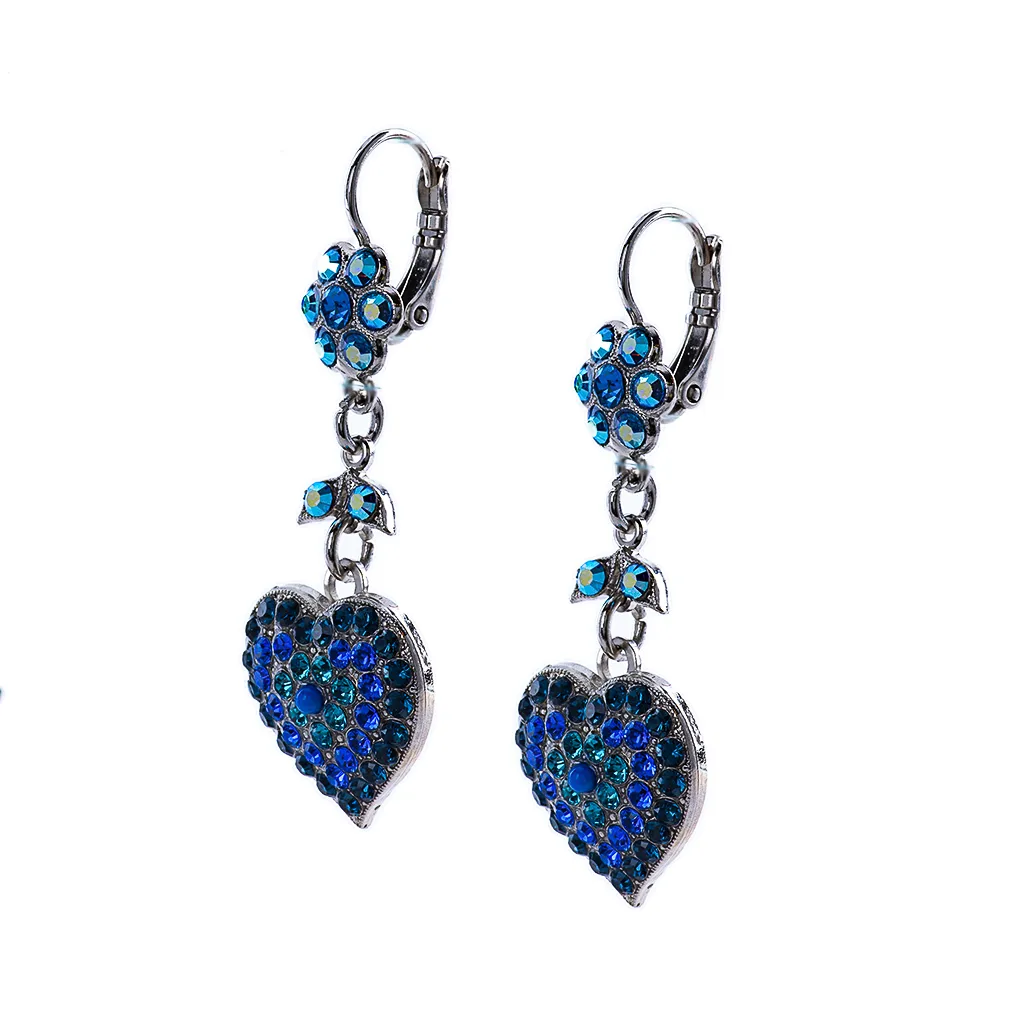 Flower and Heart Dangle Leverback Earrings in "Sleepytime" *Custom*