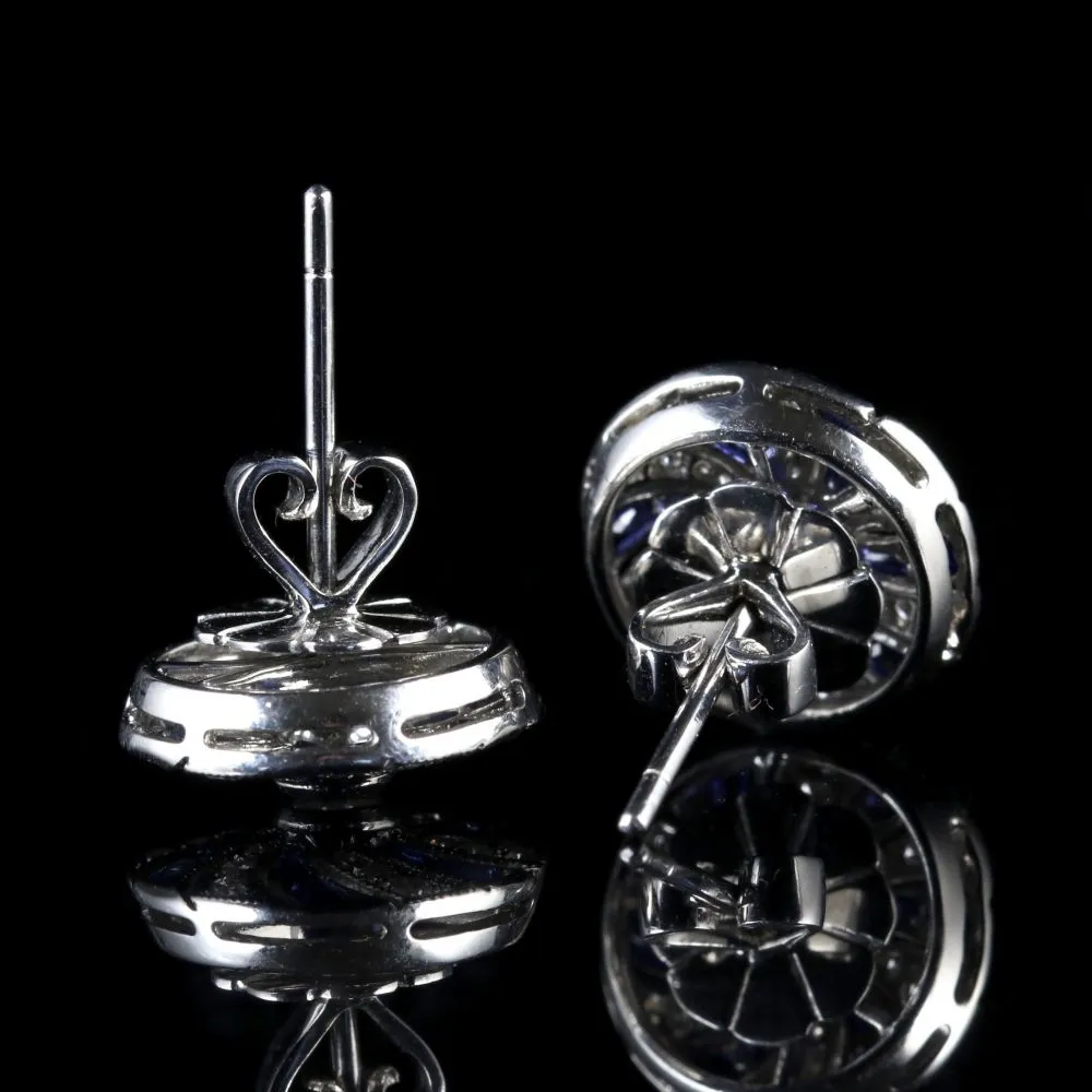 French Cut Sapphire And Diamond 18Ct Earrings