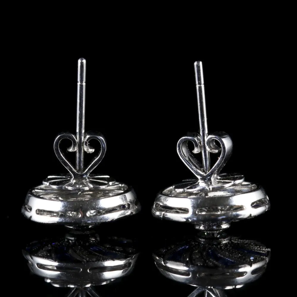 French Cut Sapphire And Diamond 18Ct Earrings