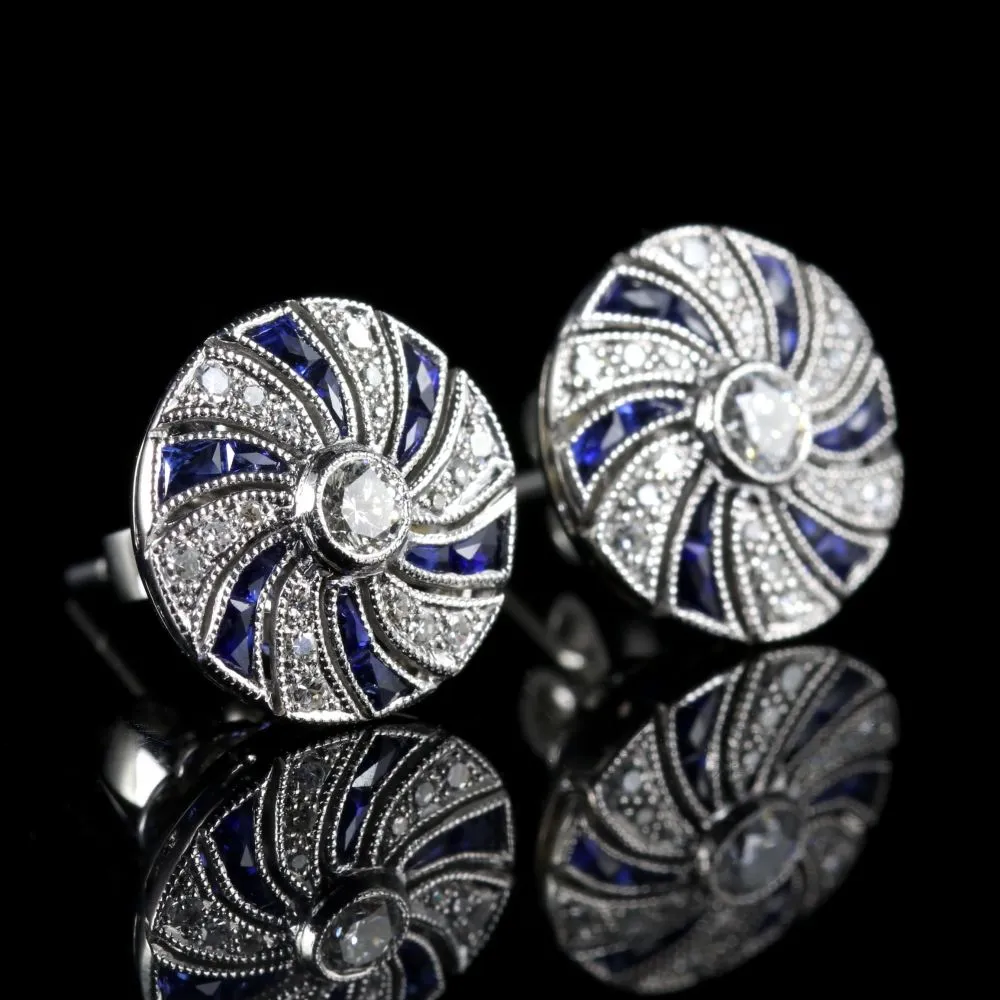 French Cut Sapphire And Diamond 18Ct Earrings