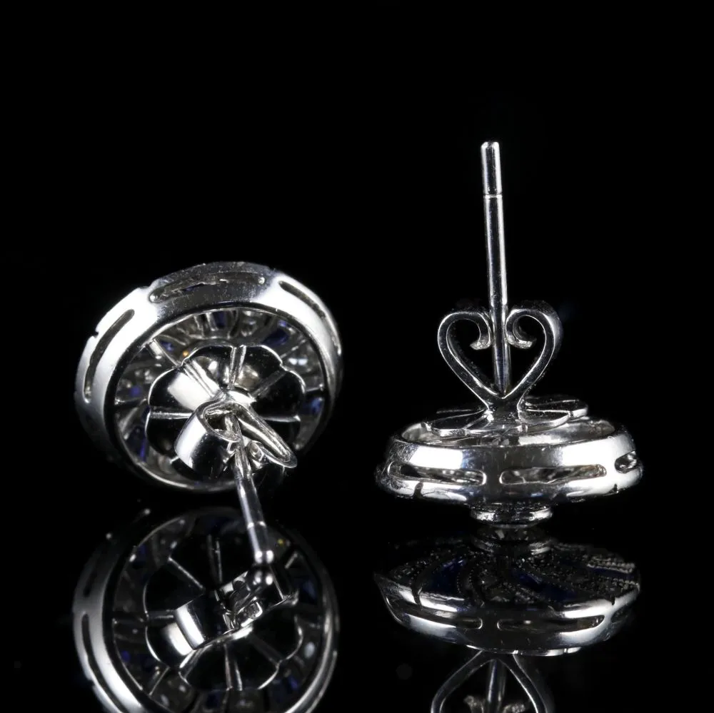 French Cut Sapphire And Diamond 18Ct Earrings