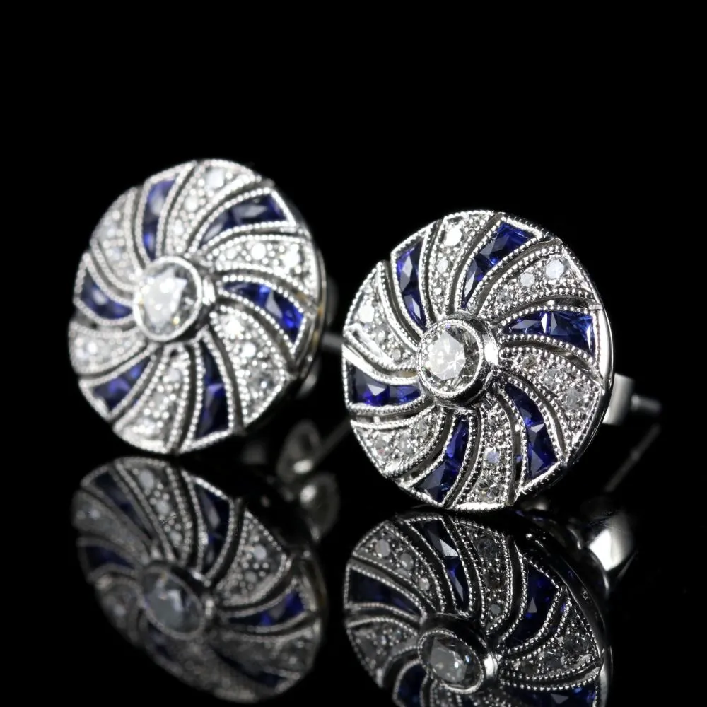 French Cut Sapphire And Diamond 18Ct Earrings