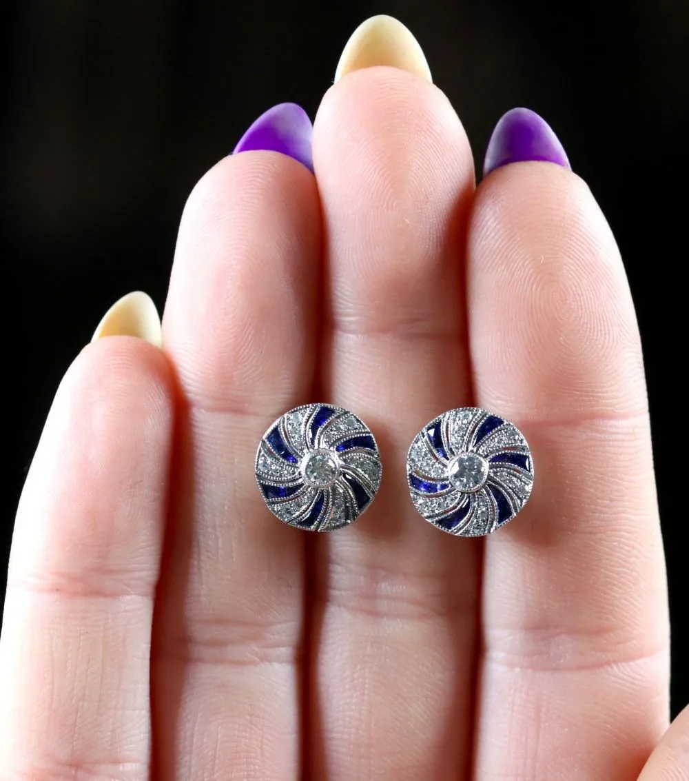 French Cut Sapphire And Diamond 18Ct Earrings