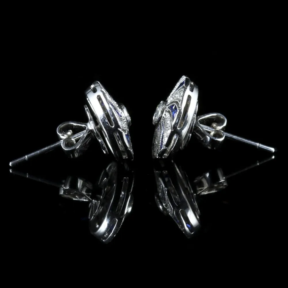French Cut Sapphire And Diamond 18Ct Earrings
