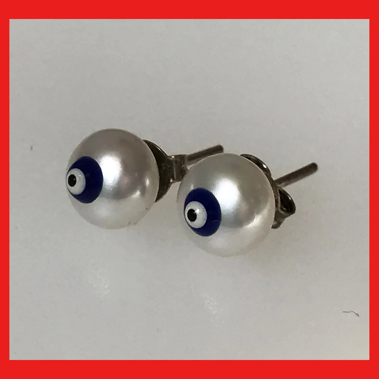 Freshwater Pearl earrings Stud with Evil eye