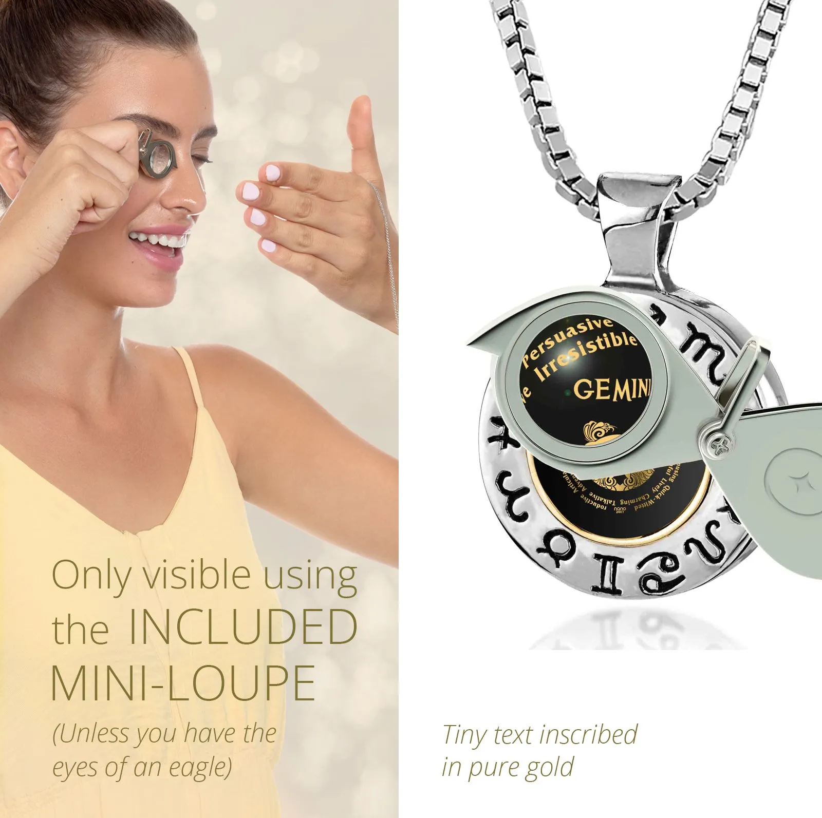 Gemini Gift for Women or Men | Silver Zodiac Sign Necklace