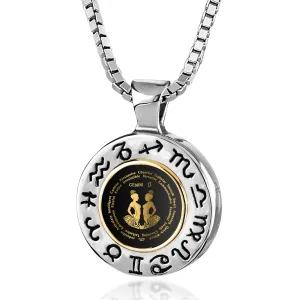Gemini Gift for Women or Men | Silver Zodiac Sign Necklace