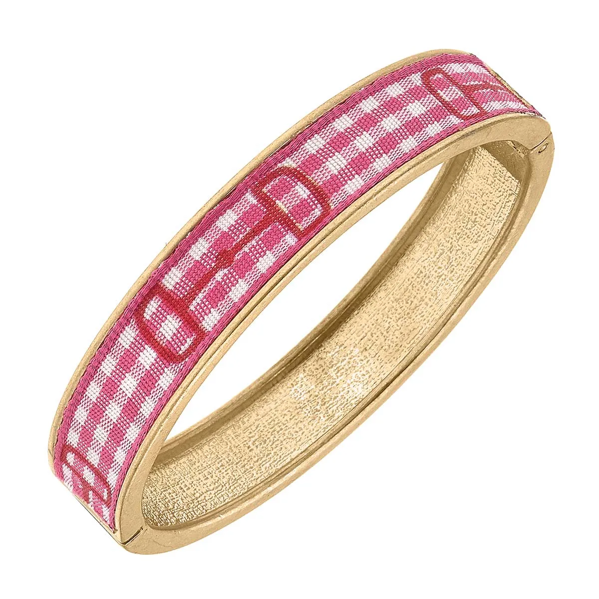 Gigi Gingham Horsebit Hinge Bangle in Pink