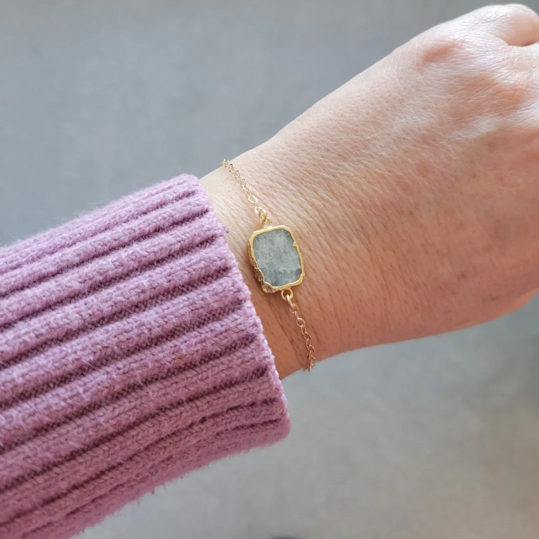 Gold Aquamarine Bracelet, Skinny Gold Bracelet