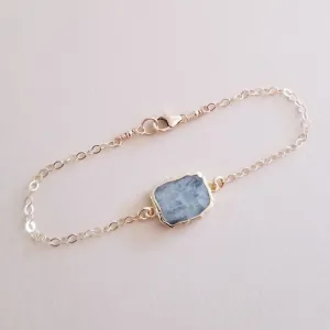 Gold Aquamarine Bracelet, Skinny Gold Bracelet