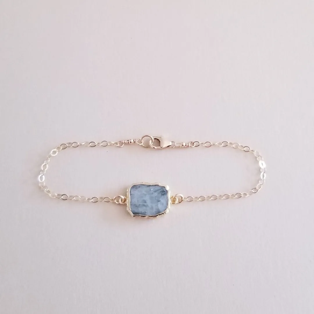 Gold Aquamarine Bracelet, Skinny Gold Bracelet