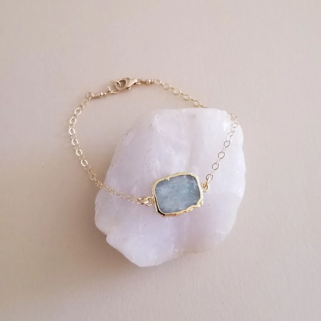 Gold Aquamarine Bracelet, Skinny Gold Bracelet