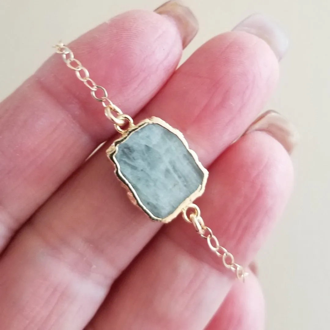 Gold Aquamarine Bracelet, Skinny Gold Bracelet