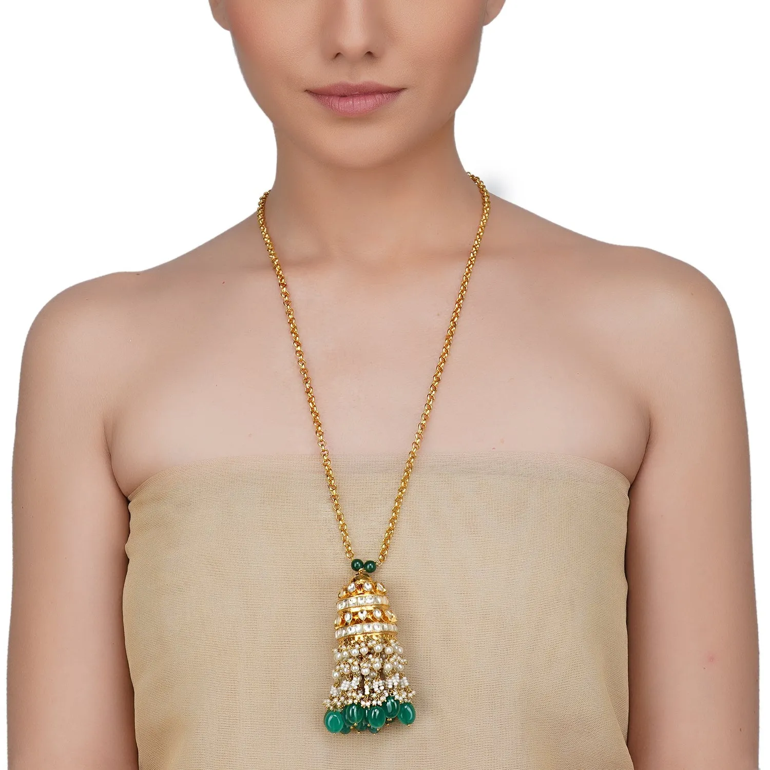 Gold Plated Sankrant Kundan Jhumki Tassel Necklace