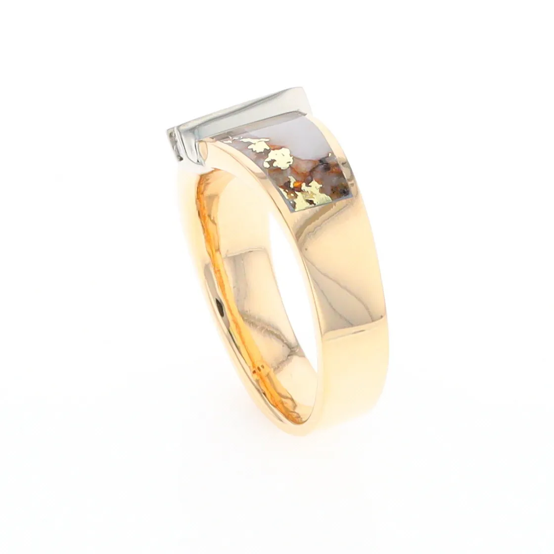 Gold Quartz Ring Double Sided Inlaid with .19ctw Round Diamonds