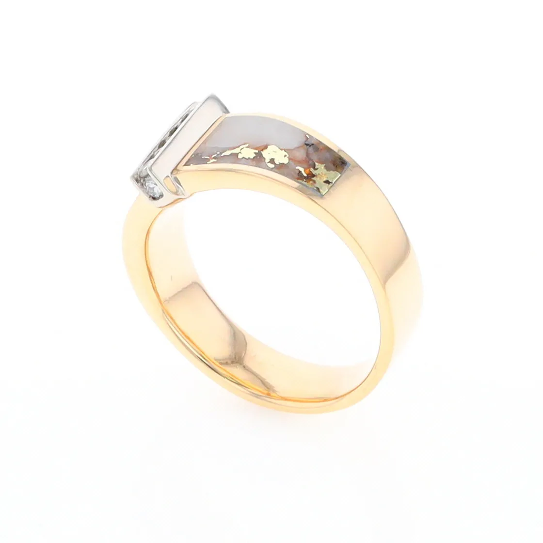 Gold Quartz Ring Double Sided Inlaid with .19ctw Round Diamonds