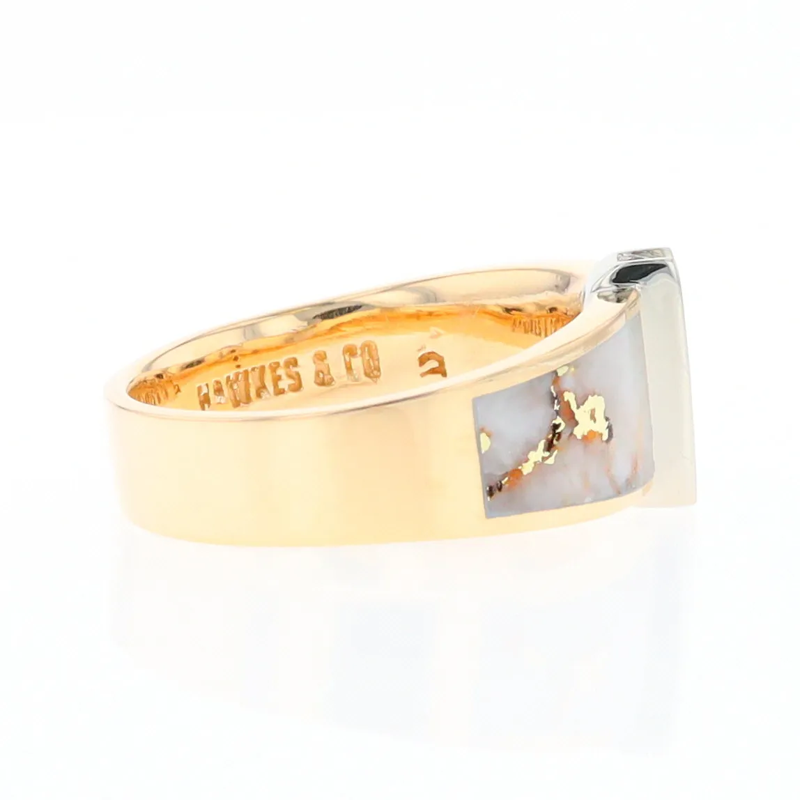 Gold Quartz Ring Double Sided Inlaid with .19ctw Round Diamonds