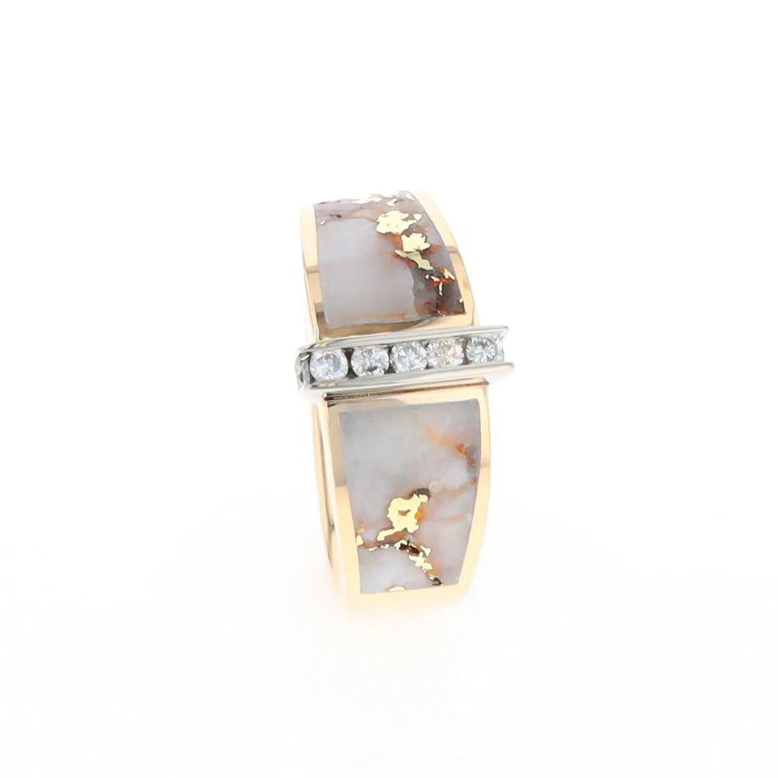 Gold Quartz Ring Double Sided Inlaid with .19ctw Round Diamonds