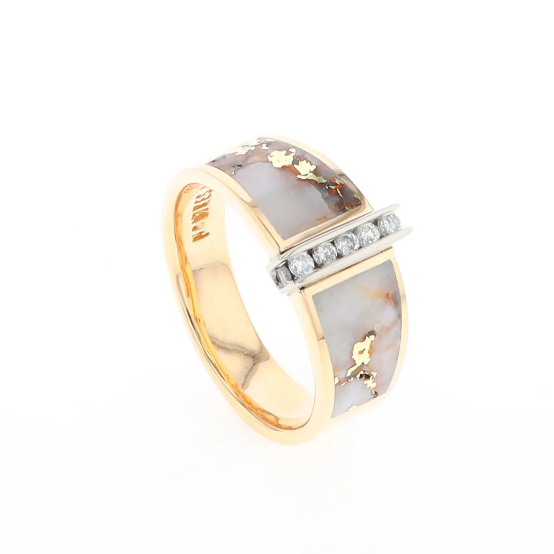 Gold Quartz Ring Double Sided Inlaid with .19ctw Round Diamonds