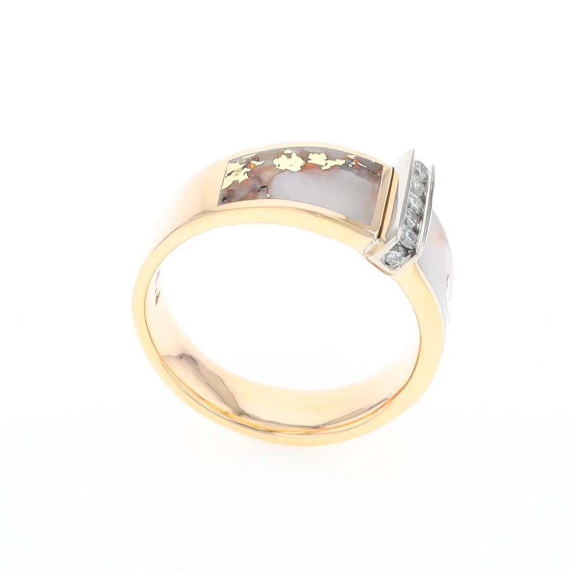Gold Quartz Ring Double Sided Inlaid with .19ctw Round Diamonds