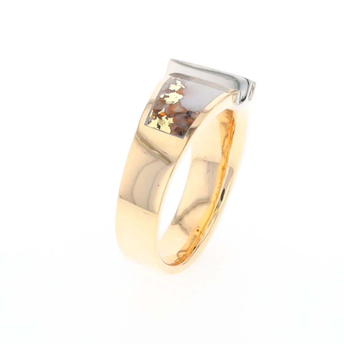 Gold Quartz Ring Double Sided Inlaid with .19ctw Round Diamonds