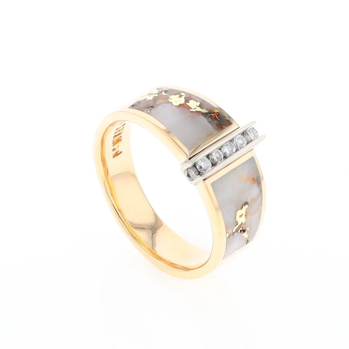 Gold Quartz Ring Double Sided Inlaid with .19ctw Round Diamonds