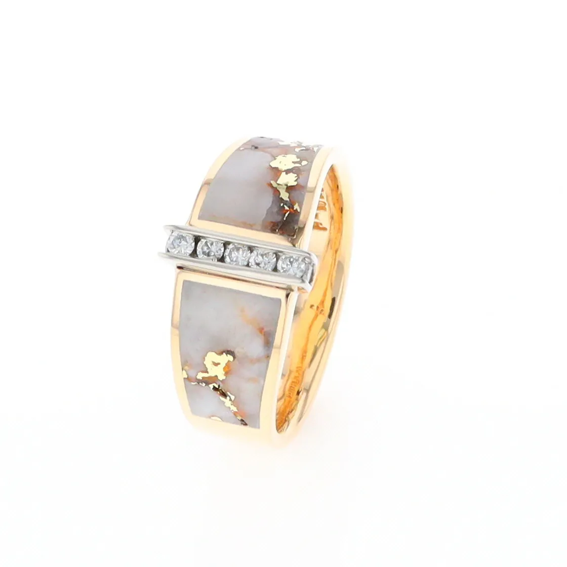Gold Quartz Ring Double Sided Inlaid with .19ctw Round Diamonds
