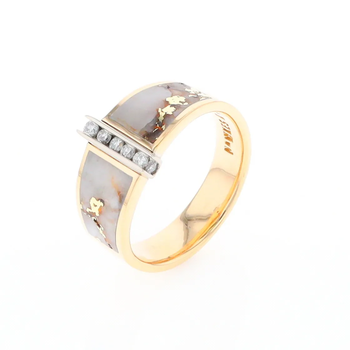 Gold Quartz Ring Double Sided Inlaid with .19ctw Round Diamonds