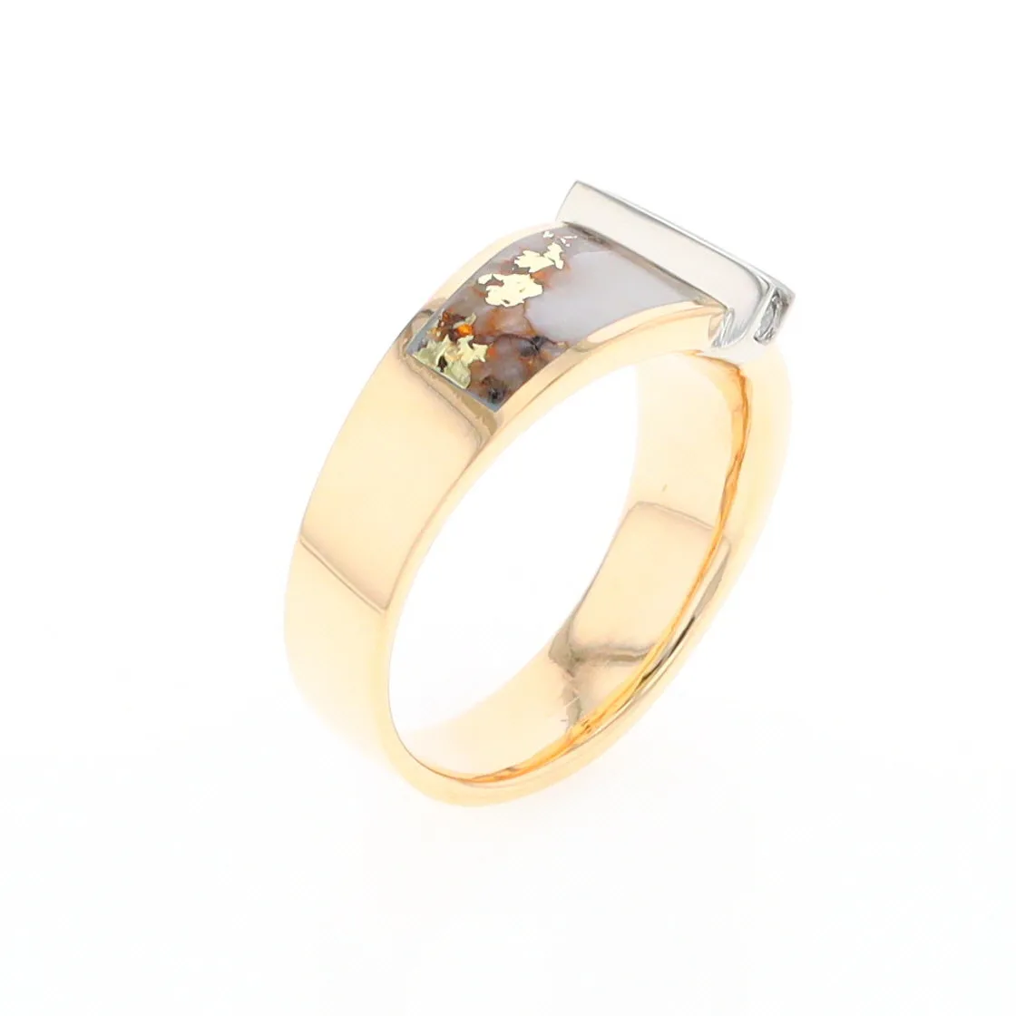 Gold Quartz Ring Double Sided Inlaid with .19ctw Round Diamonds