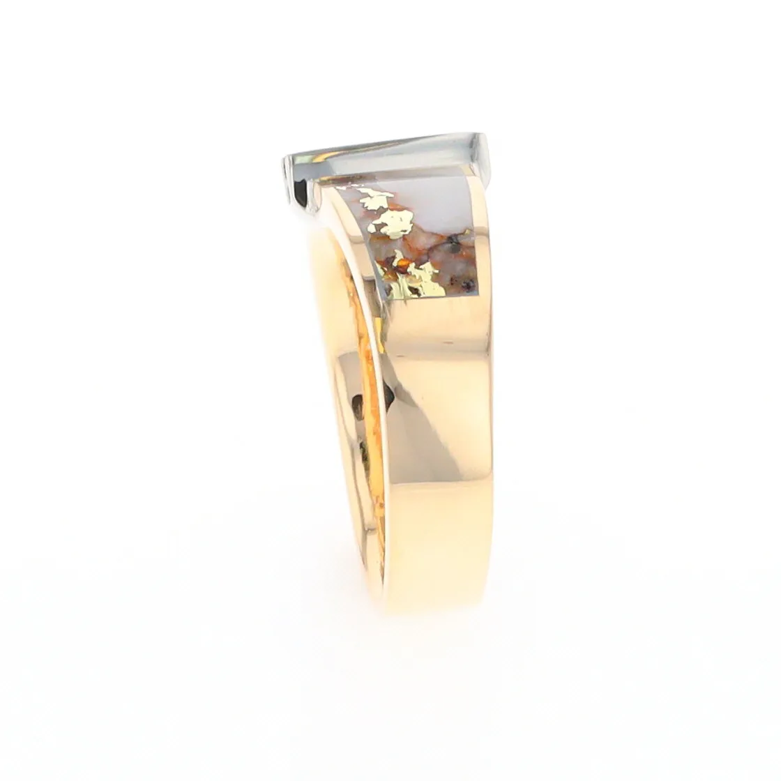 Gold Quartz Ring Double Sided Inlaid with .19ctw Round Diamonds