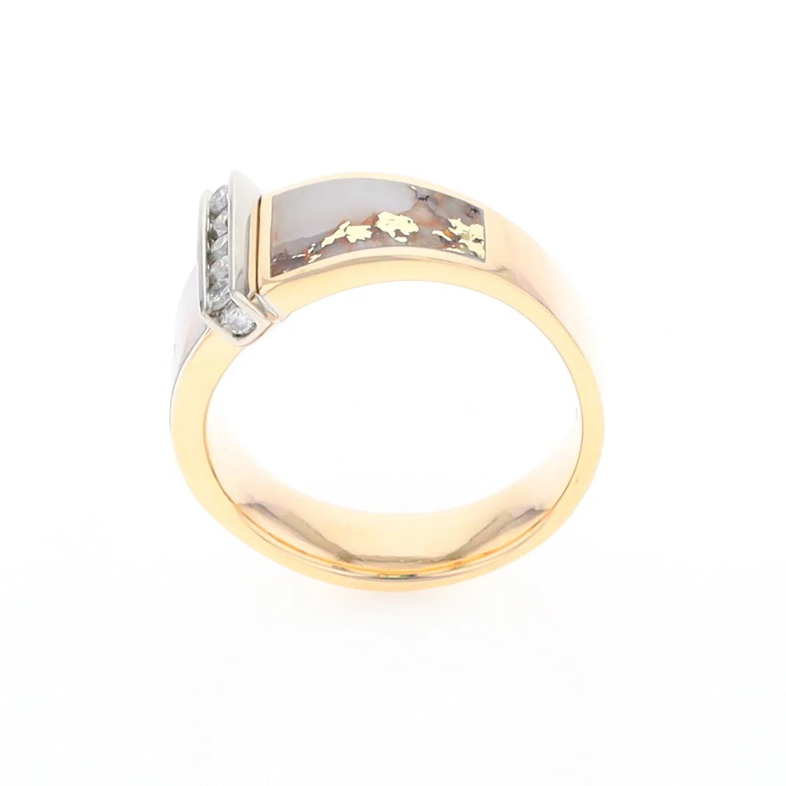 Gold Quartz Ring Double Sided Inlaid with .19ctw Round Diamonds