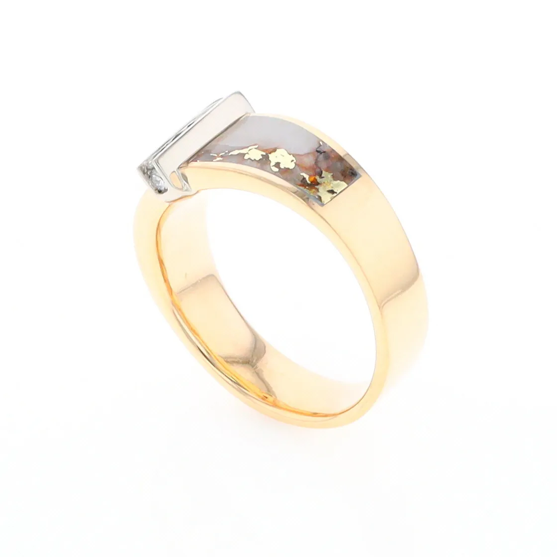 Gold Quartz Ring Double Sided Inlaid with .19ctw Round Diamonds