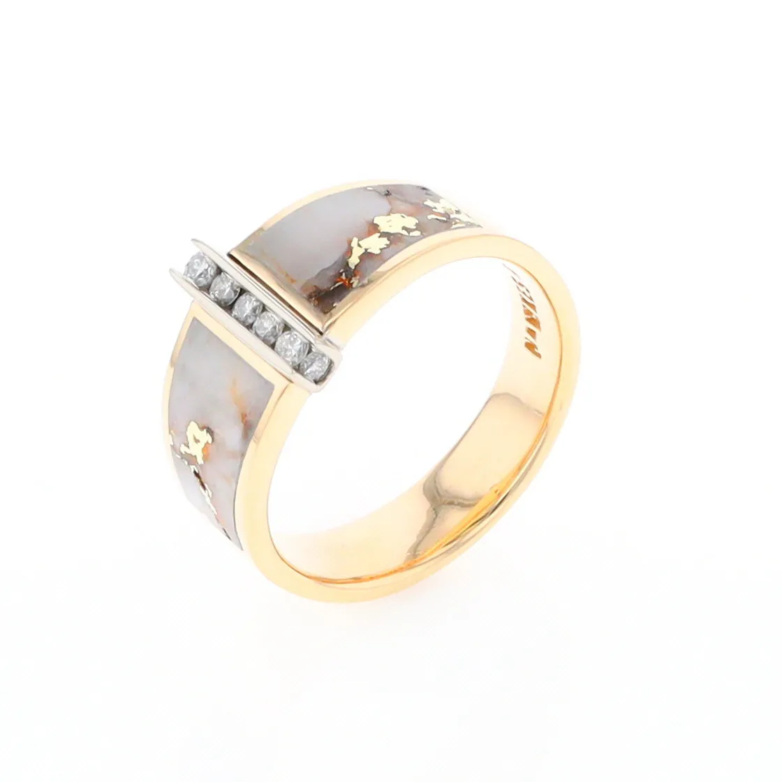 Gold Quartz Ring Double Sided Inlaid with .19ctw Round Diamonds