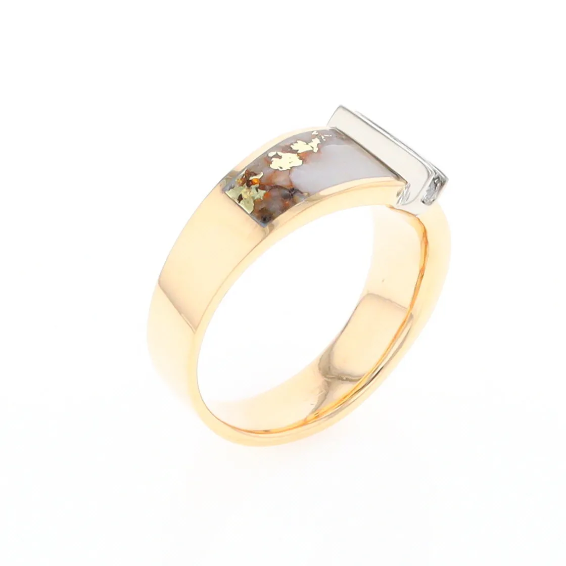 Gold Quartz Ring Double Sided Inlaid with .19ctw Round Diamonds