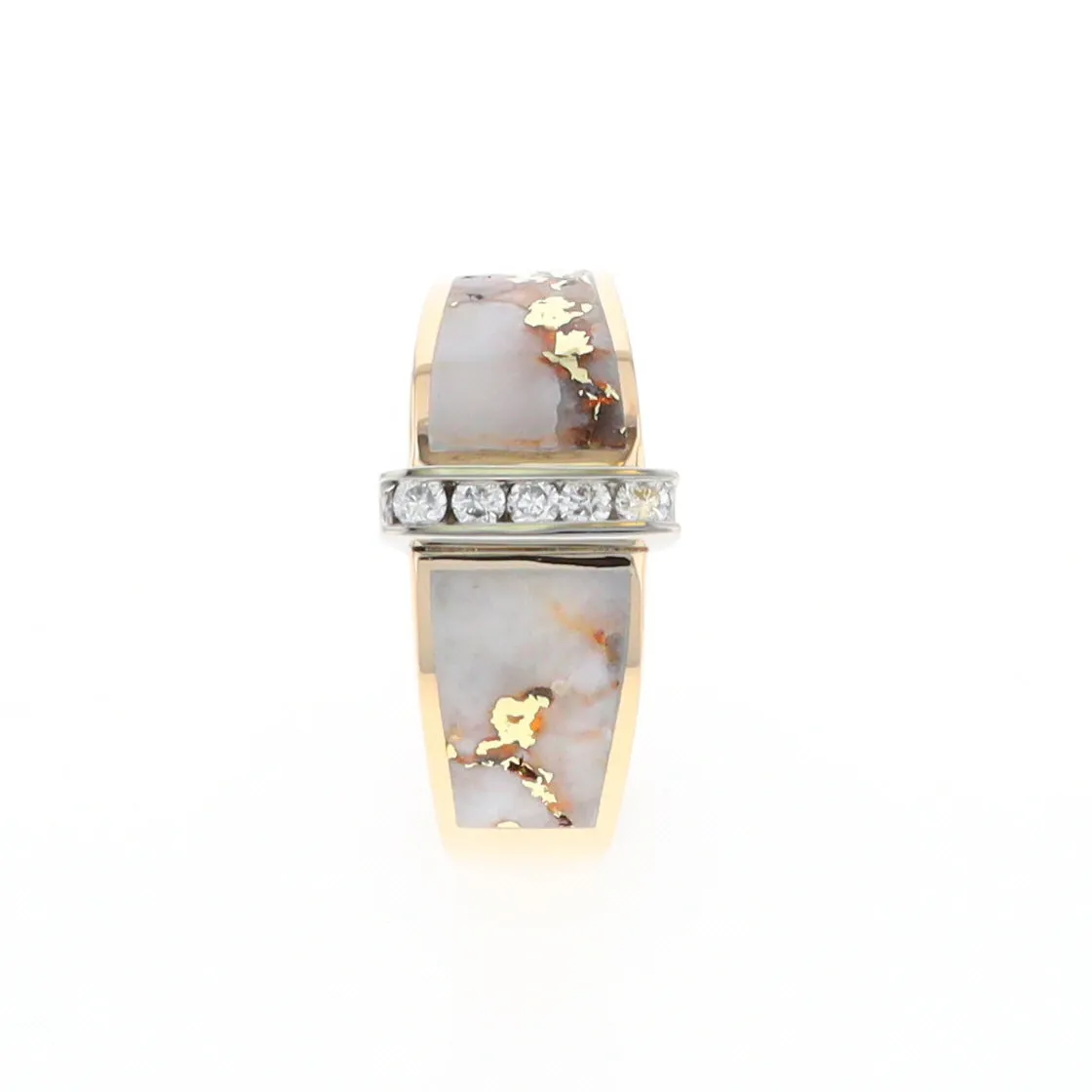 Gold Quartz Ring Double Sided Inlaid with .19ctw Round Diamonds
