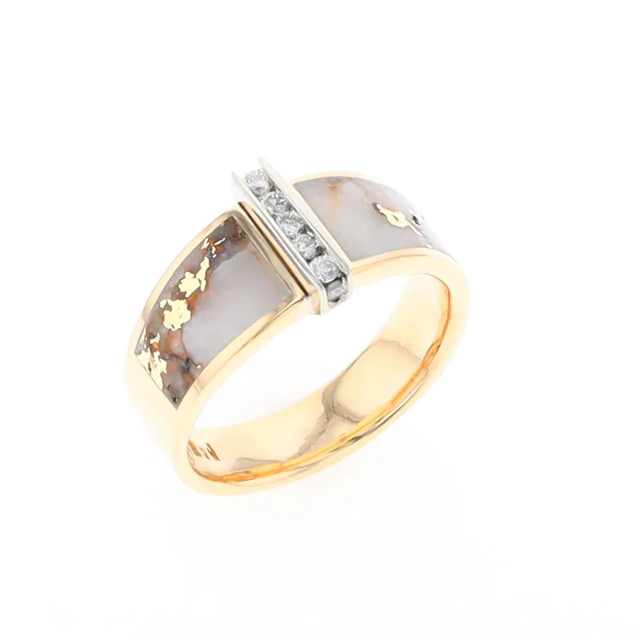 Gold Quartz Ring Double Sided Inlaid with .19ctw Round Diamonds