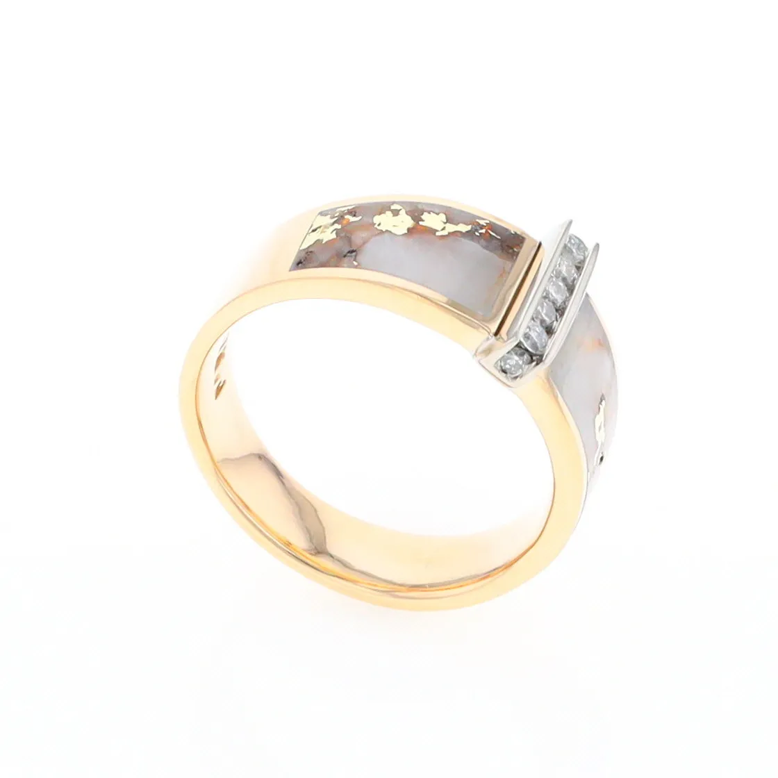 Gold Quartz Ring Double Sided Inlaid with .19ctw Round Diamonds