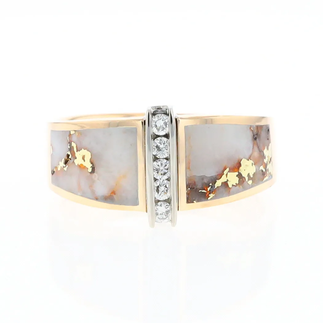 Gold Quartz Ring Double Sided Inlaid with .19ctw Round Diamonds