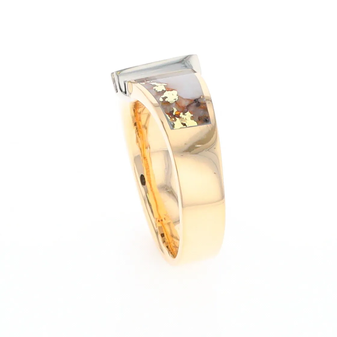 Gold Quartz Ring Double Sided Inlaid with .19ctw Round Diamonds