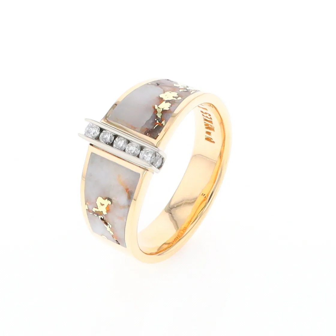 Gold Quartz Ring Double Sided Inlaid with .19ctw Round Diamonds