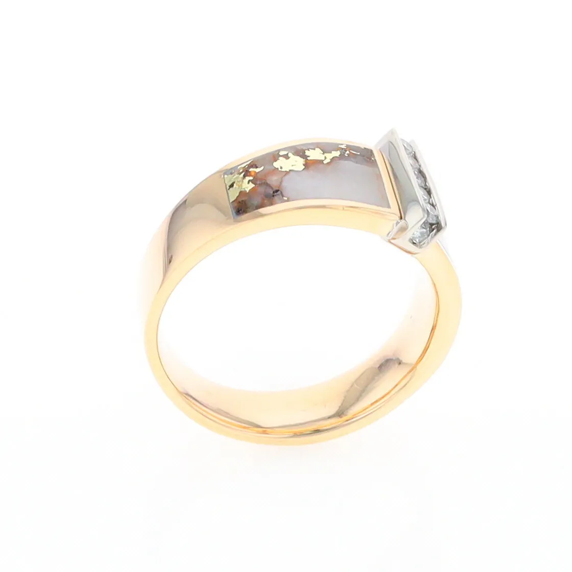 Gold Quartz Ring Double Sided Inlaid with .19ctw Round Diamonds