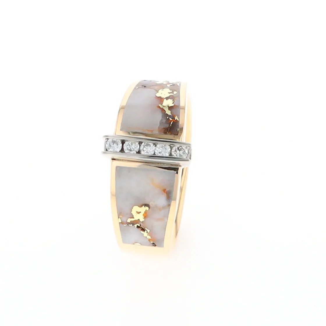 Gold Quartz Ring Double Sided Inlaid with .19ctw Round Diamonds