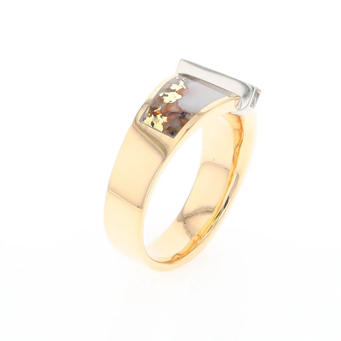 Gold Quartz Ring Double Sided Inlaid with .19ctw Round Diamonds