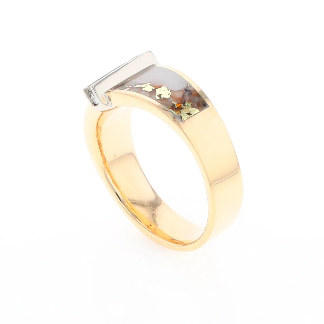 Gold Quartz Ring Double Sided Inlaid with .19ctw Round Diamonds
