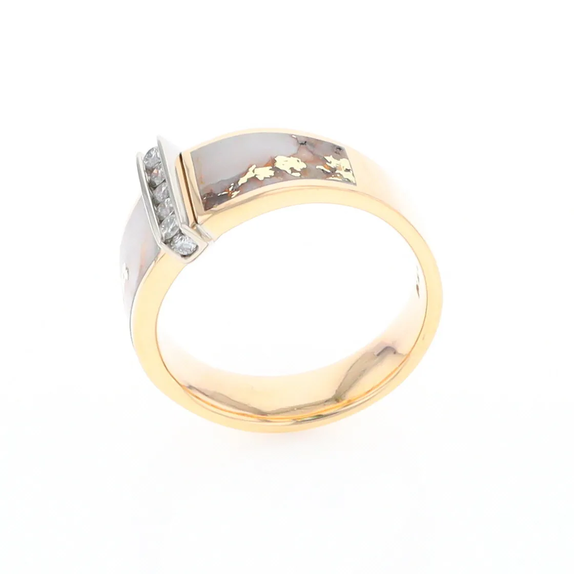 Gold Quartz Ring Double Sided Inlaid with .19ctw Round Diamonds