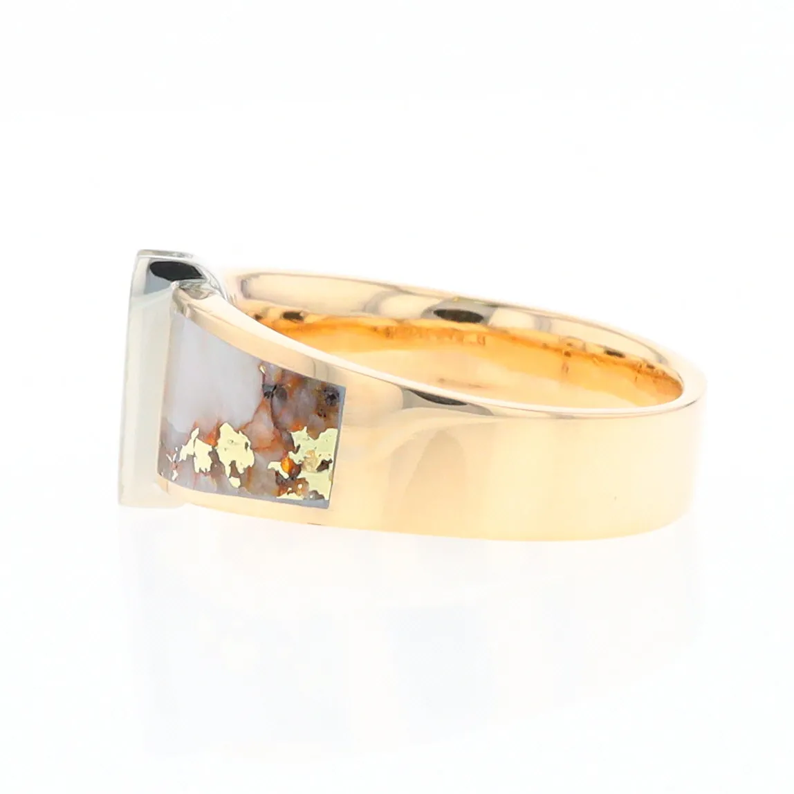 Gold Quartz Ring Double Sided Inlaid with .19ctw Round Diamonds
