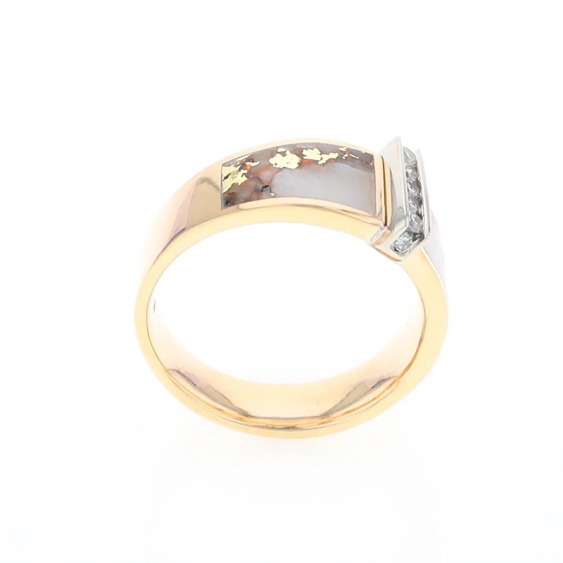 Gold Quartz Ring Double Sided Inlaid with .19ctw Round Diamonds