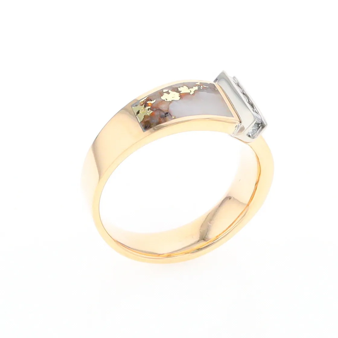 Gold Quartz Ring Double Sided Inlaid with .19ctw Round Diamonds