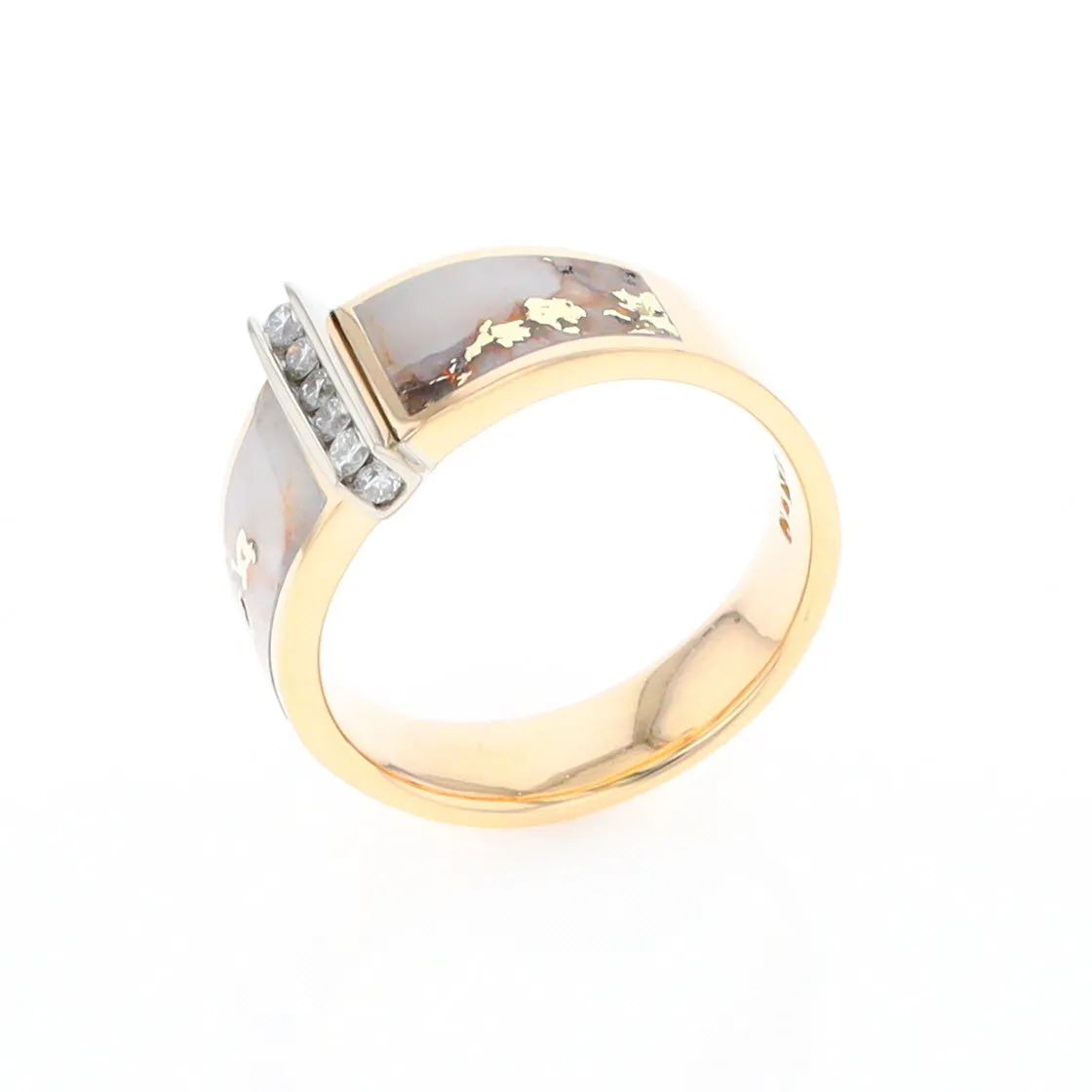Gold Quartz Ring Double Sided Inlaid with .19ctw Round Diamonds