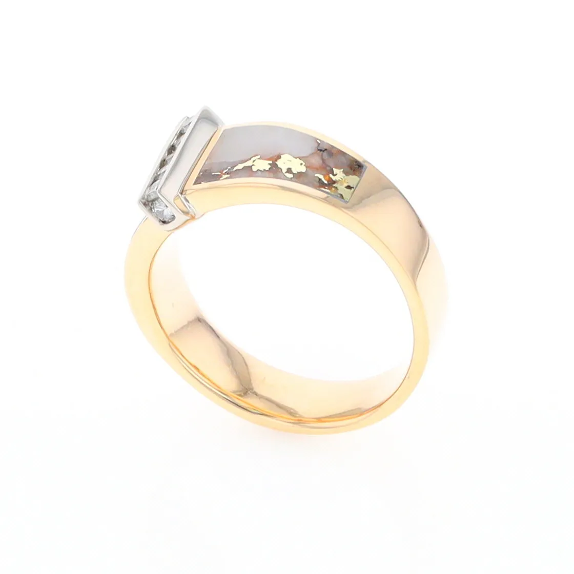 Gold Quartz Ring Double Sided Inlaid with .19ctw Round Diamonds